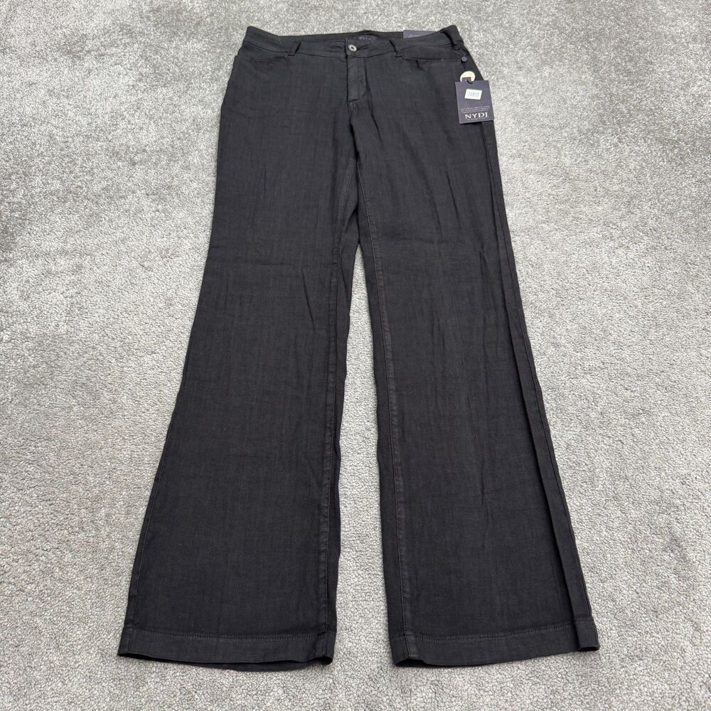 NYDJ The Trouser Wide Leg Stretch Lift Tuck Linen Pants Womens Size 6 Black NWT